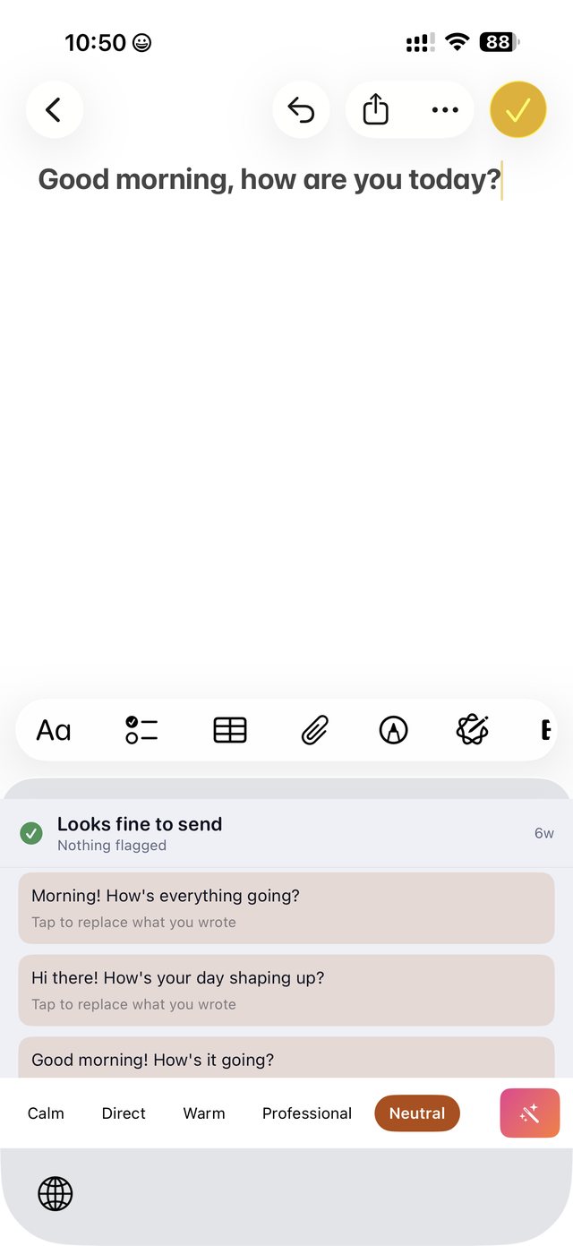 The Signalkind keyboard offering rewrites inside another app