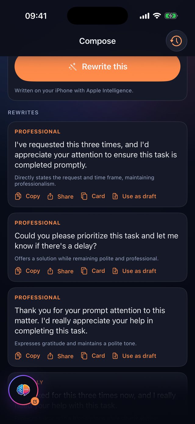 Three rewrites of the same message in a professional tone