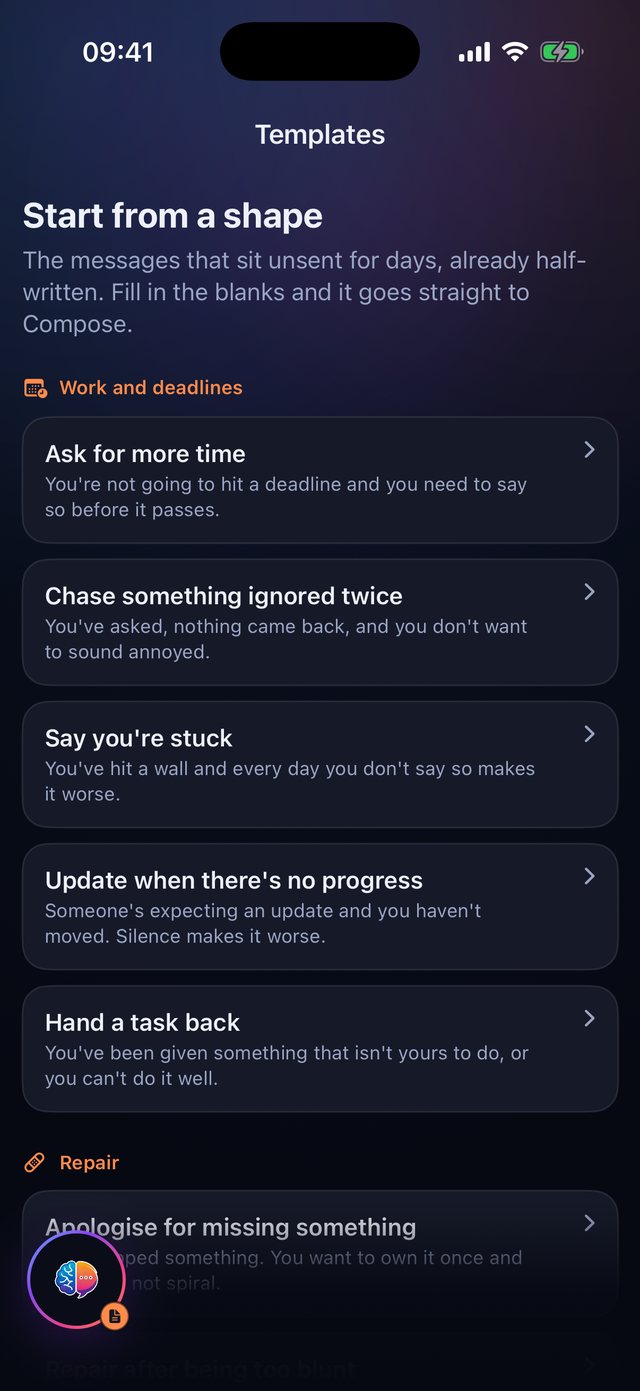 The Signalkind template bank, grouped by situation